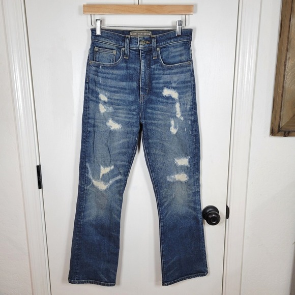 Point Sur Denim J.Crew Distressed High Rise Straight Crop Jeans Size 26 - Picture 1 of 12